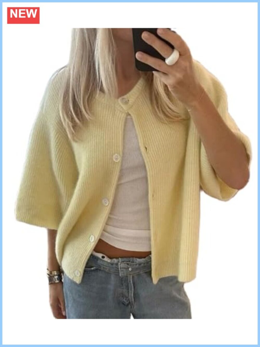 Women Knitted Cropped Button Cardigan Short Sleeve Open Front Ribbed Knit Top